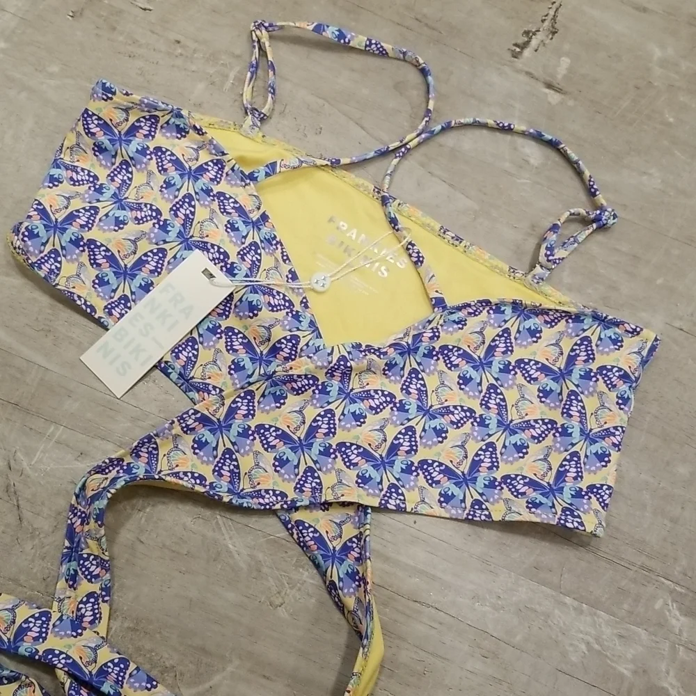 💕FRANKIE'S BIKINIS💕 Falcon Bikini TOP ~ Monarch Butterfly Print Large L NWT
